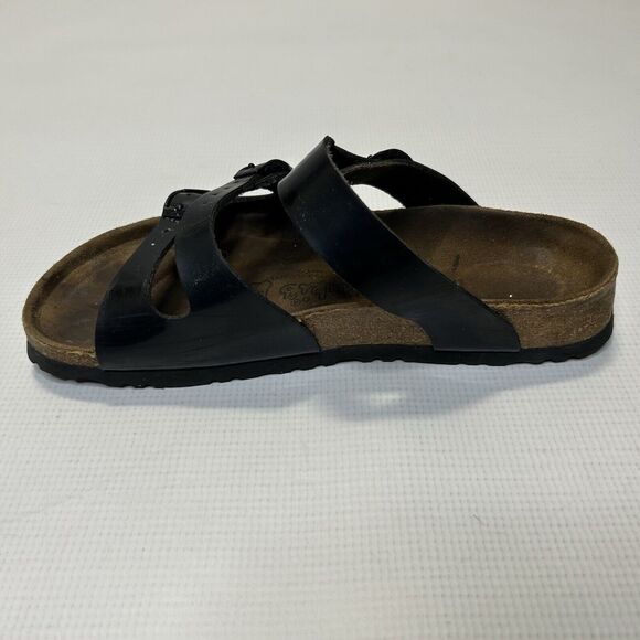 Birkis Florida Black Patent Leather Triple Strap Slide Sandals Women Size 7 EU38 - Picture 4 of 13